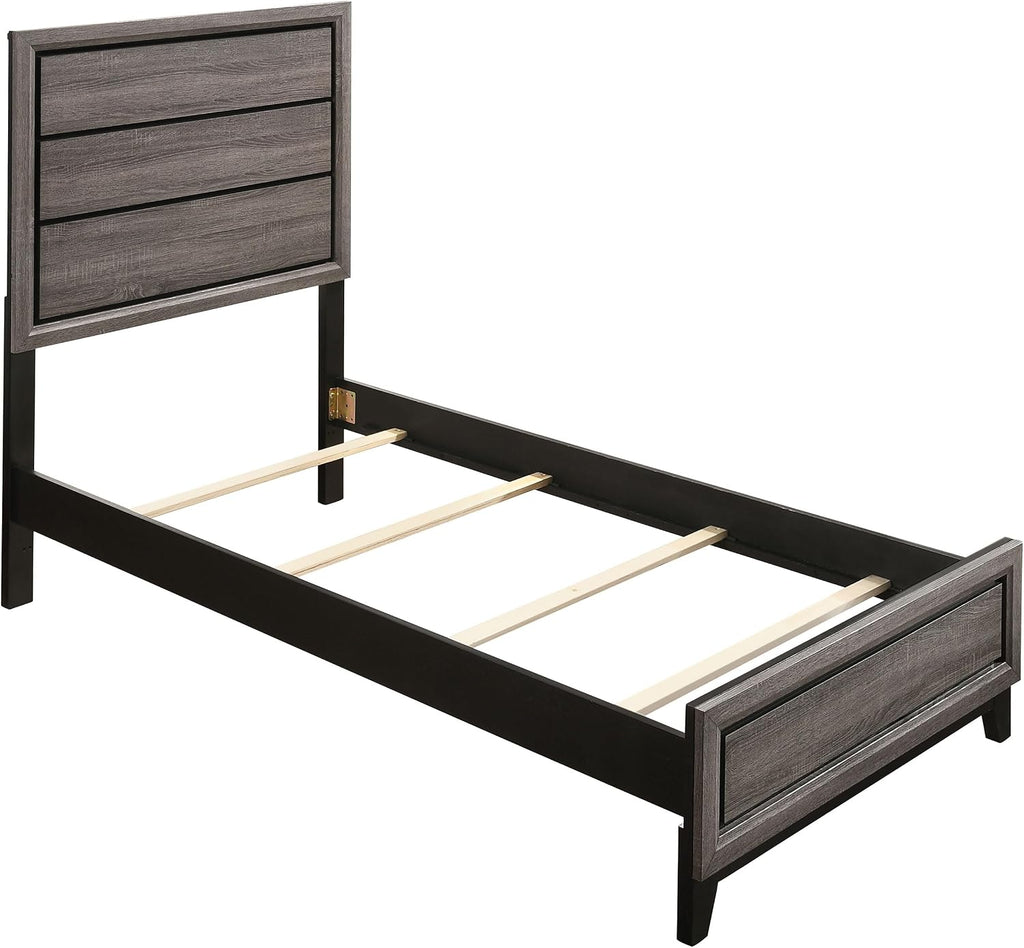 Coaster Home Furnishings - Watson - Wood - 4-Piece Bedroom Set with Panel Headboard and Groove Details - Bedroom - Twin Size - Gray Oak - 212421T-S4