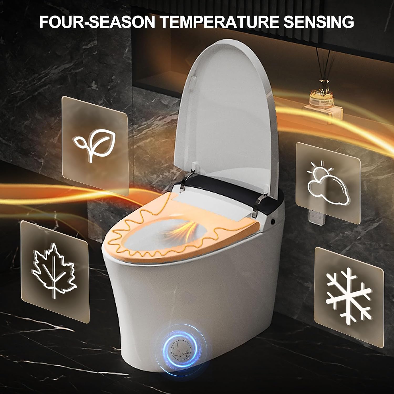 HAWKROWN Smart Toilet with Bidet Built in, Heated Bidet, Auto Open/Close Lid, Foot Sensor Operation, Instant Warm Water
