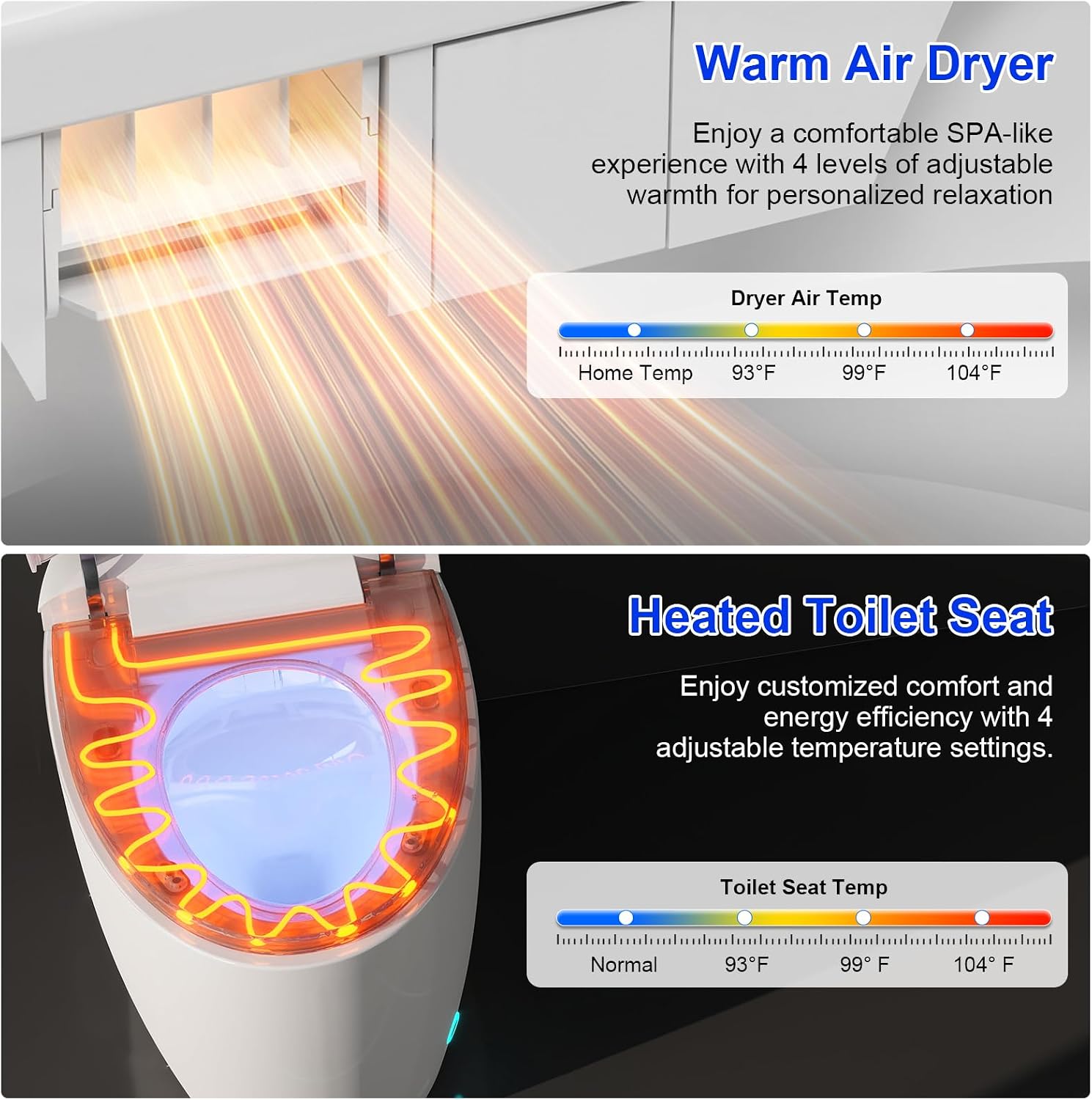Smart Toilet with Bidet Built in, Bidet Toilet with Foam Shield, Auto Open/Close Lid & Dual Flush, Instant Warm Water & Dryer, Tankless One Piece Elongated Toilet, Foot Sensor, Night Light