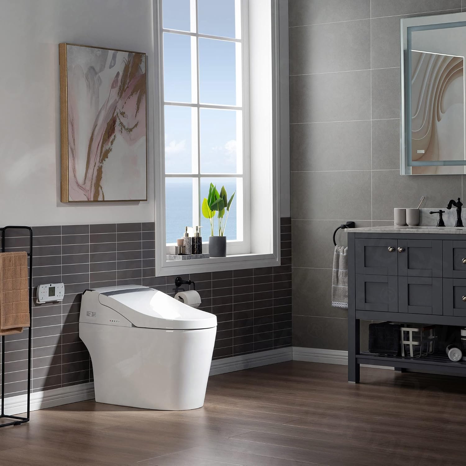 WOODBRIDGE B0960S Auto Flush, Auto Open & Auto Close, 1.28 GPF Single Flush Toilet with Intelligent Smart Seat and Wireless Remote Control, Chair Height