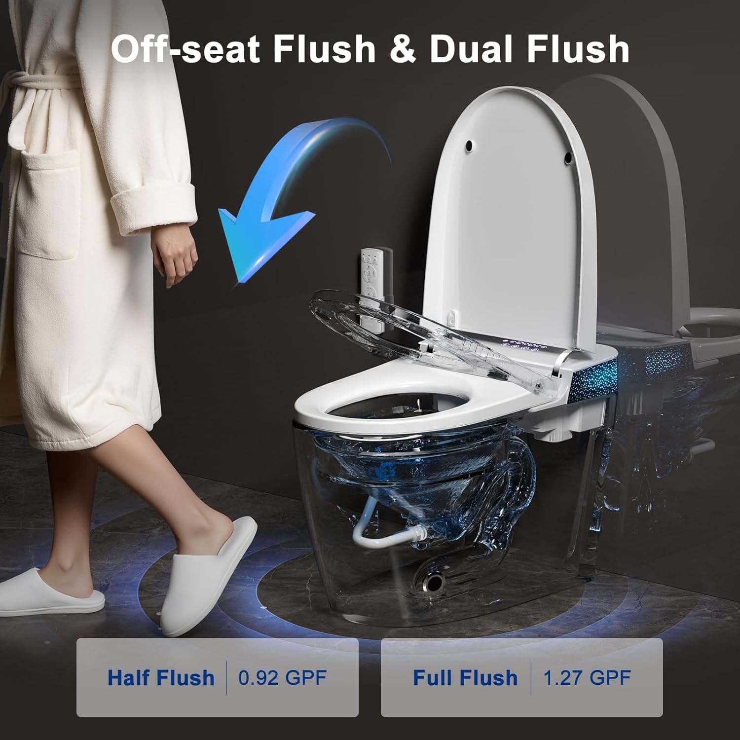 Smart Toilet with Bidet Built in, One Piece Toilet with Auto Soft Open&Close Lid&Seat, Foot Sensor, Auto Flush, Heated Seat, Warm Water&Dry, Night Light, Elongated Tankless Design Toilet for Bathroom
