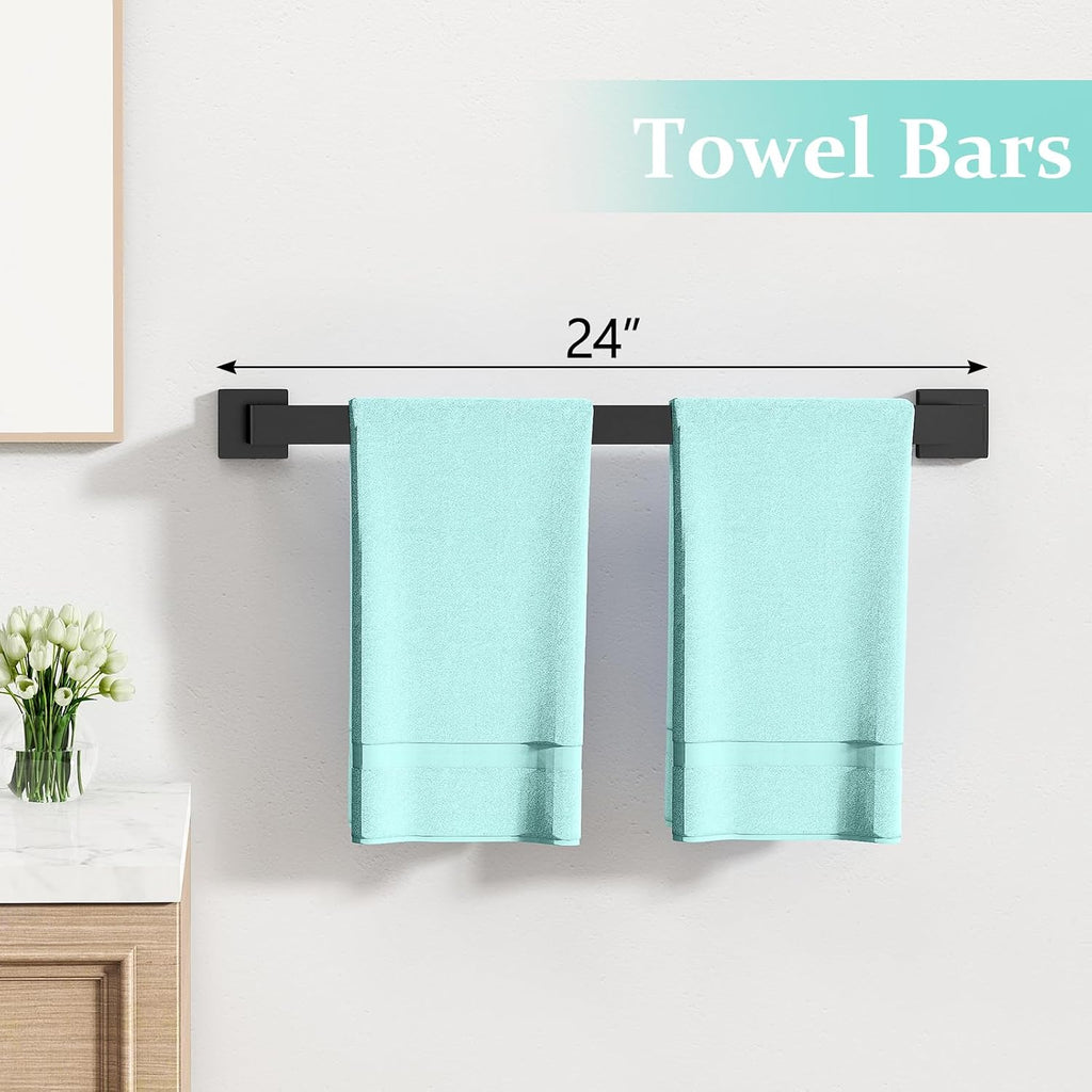 FEILERN 20-Piece Matte Black Bathroom Hardware Set, 24 Inch Bath Towel Bar Set, Stainless Steel Wall Mounted Towel Rack for Bathroom