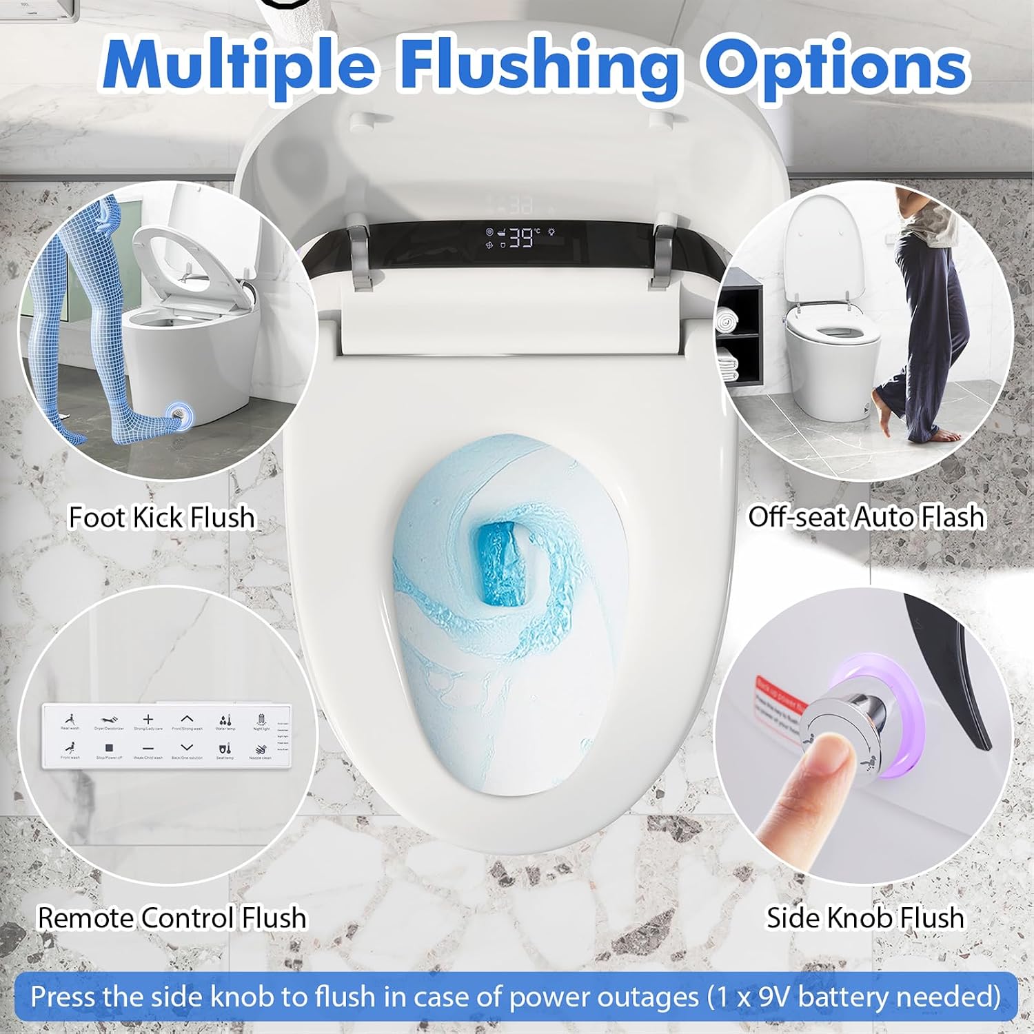 Giantex Smart Toilet, Bidet Toilet Seat Elongated with 1.28 GPF Dual Auto Flush, Adjustable Heated Seat, Dryer, Auto Open/Close Lid, Kick Sensor, Night Light, Remote/Side Knob Control, Tankless Toilet