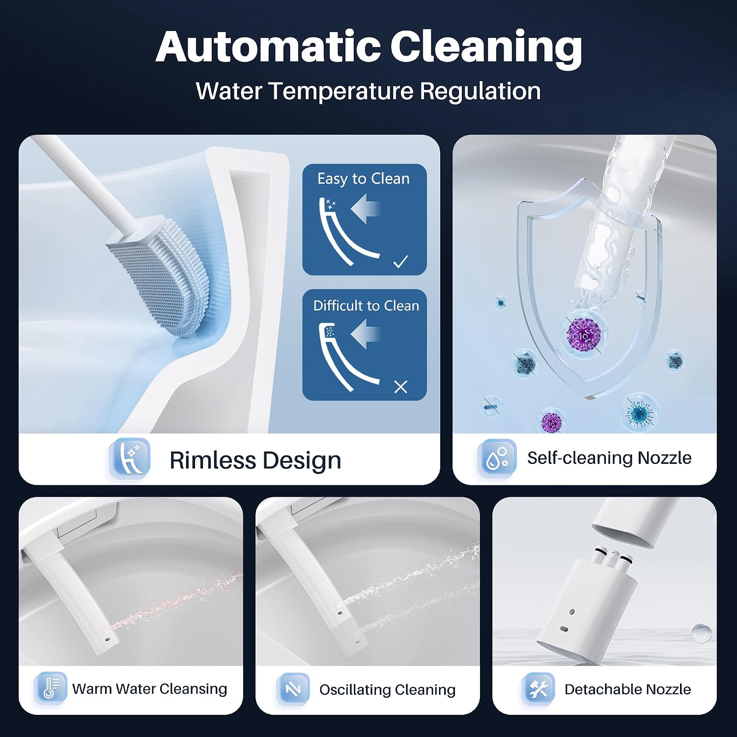 Luxury Smart Toilet with Built-in Tank & Bidet– Ultra-Quiet 4s Flush, Foam Shield for Splash-Free, Auto Open/Close Lid, Foot Sensor, Dual User Memory, 12' Rough-In One-Piece Elongated(ZY760A)
