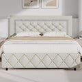 BarnFurin Full Bed Frame with Diamond Tufted Headboard, Faux Leather Upholstered Bed with Wooden Slats Support, No Box Spring Needed, Mattress Foundation, Easy Assembly, Cream