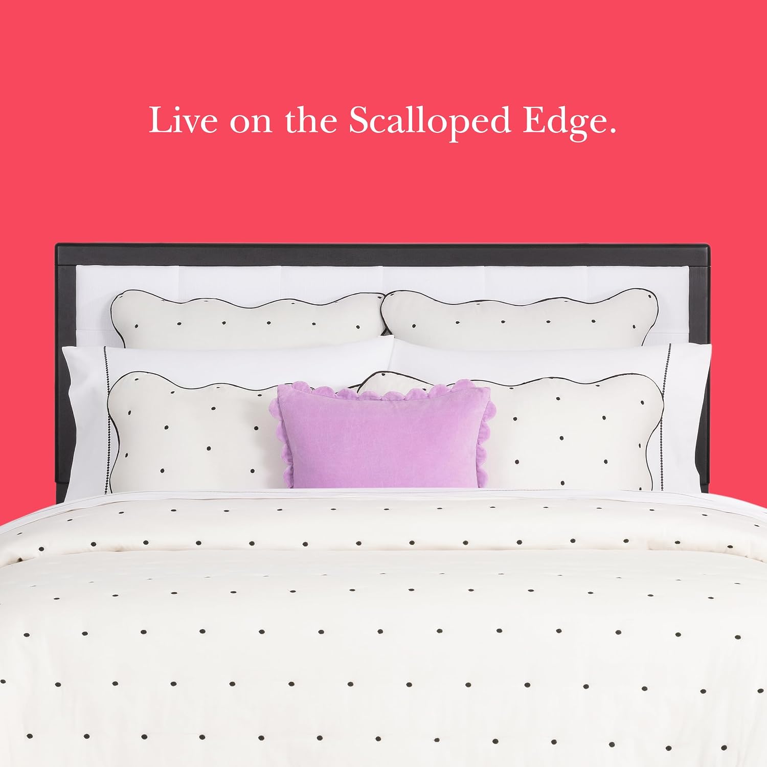 kate spade new york Scalloped Edge 3-Piece Full/Queen Quilt Bedding Set, 100% Cotton Reversible Cover, All Season Warmth Bedding, Machine Washable, Marshmallow