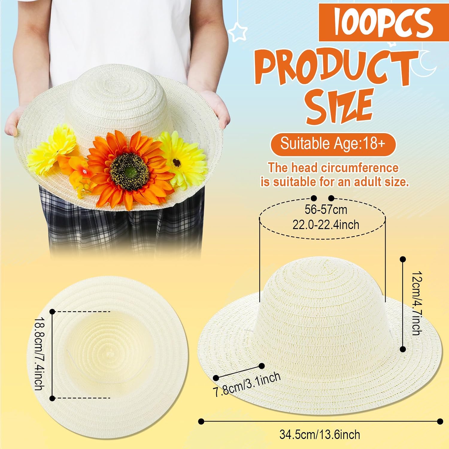 Chicingyou DIY Tea Party Straw Hats Bulk, Plain Beach Sun Cowboy Hats for Men Women Craft Birthday Gift Favor Summer Supplies