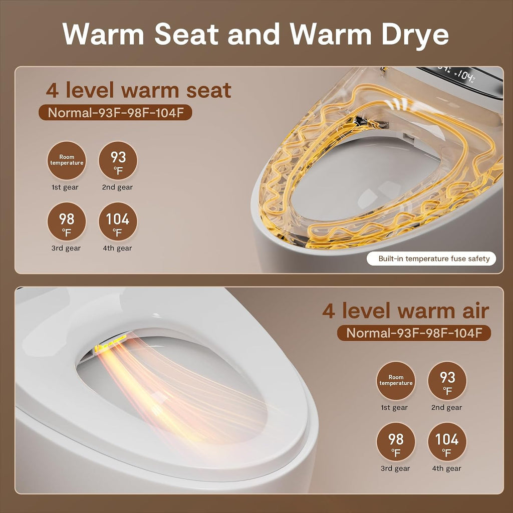 Smart Toilet with Bidet Built in, Automatic Smart Toilet with Foam Shield and Touchless Auto Open/Close Lid, Tankless Elongated One Piece Toilet with Warm Water Heated Seat Dryer for Bathroom