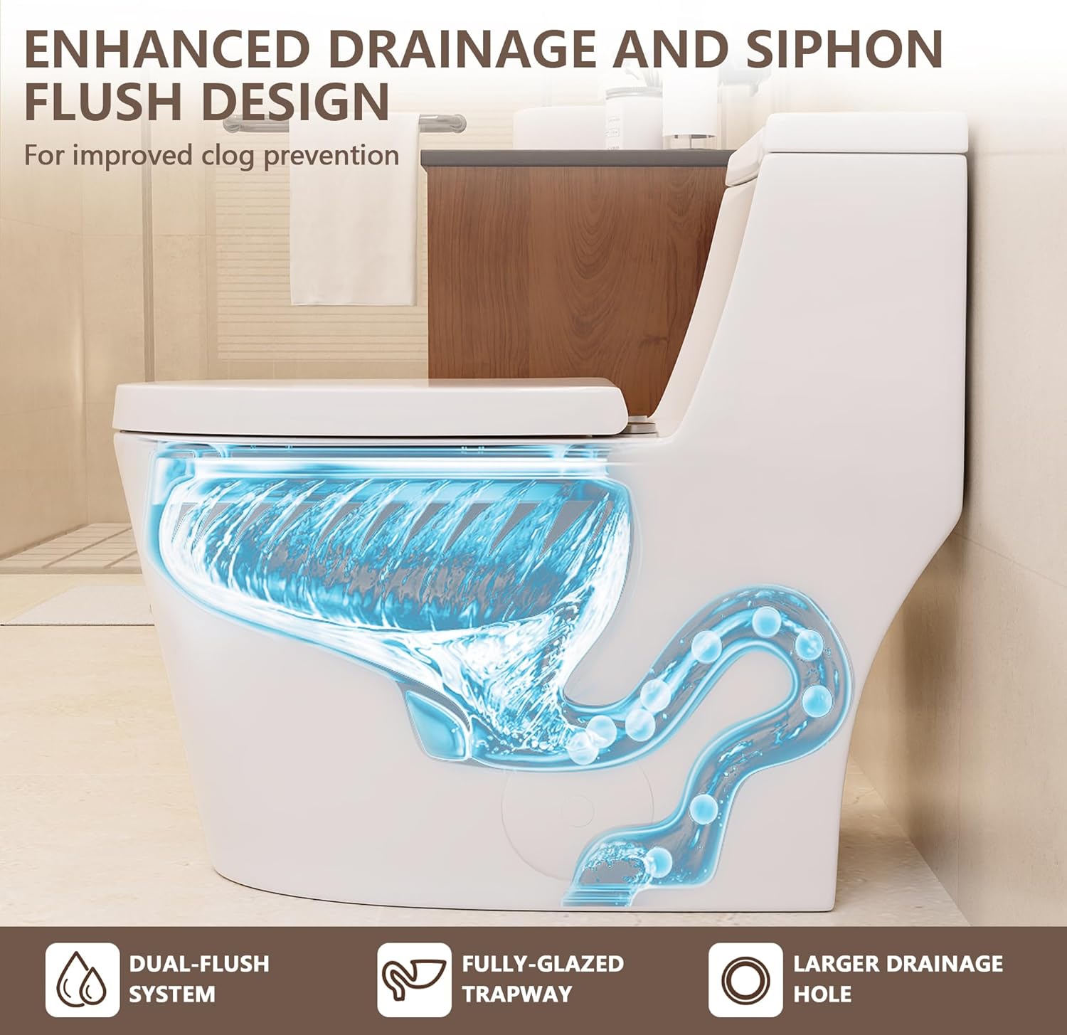 DeerValley Elongated One Piece Toilet with Standard Height Quick Release Seat Dual Flush 1.1/1.6 GPF White 12' Rough In Bathroom Toilet