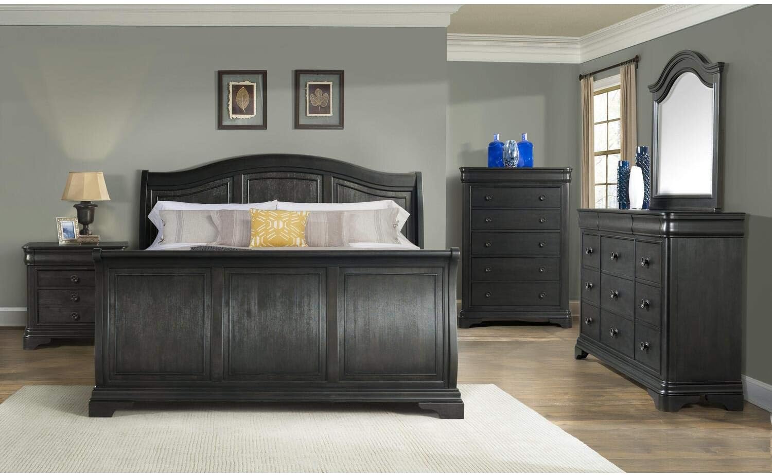 Elements Youngston Bed with Wooden Headboard and Sleigh Footboard, King