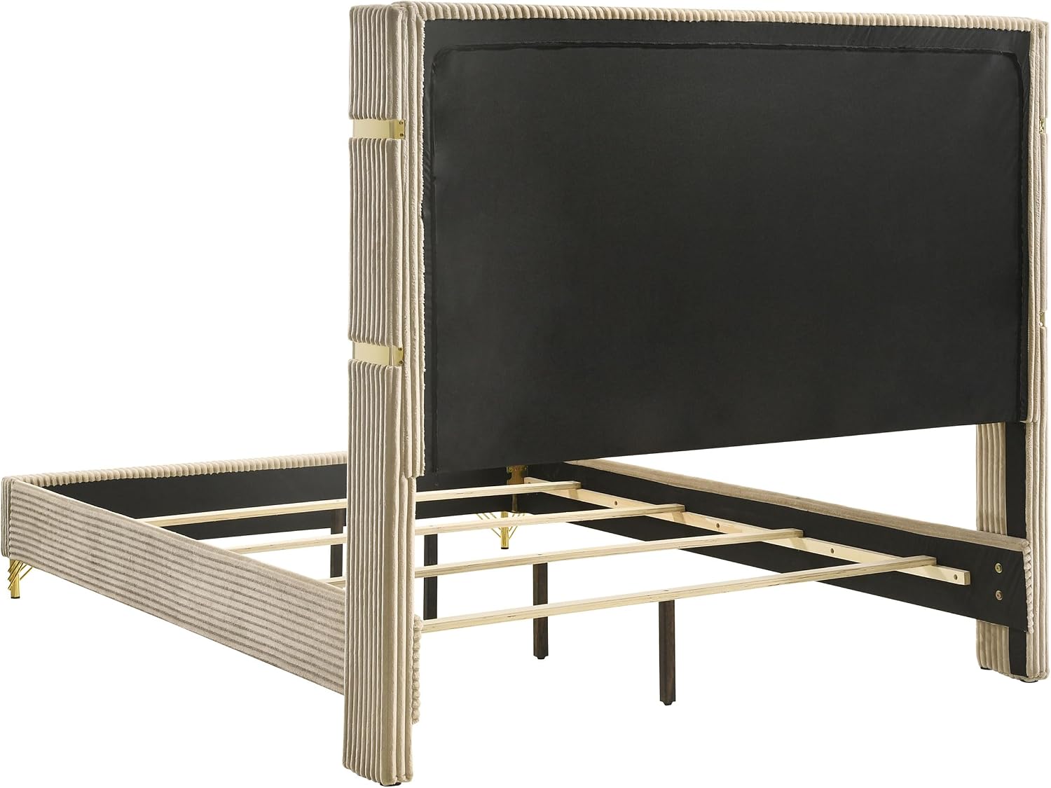 Coaster Home Furnishings Lucia Modern Classic 4-Piece Bedroom Set Velvet Upholstered Eastern King Size Wingback Bed Frame 61-inch Headboard Beige and White 224731KE-S4