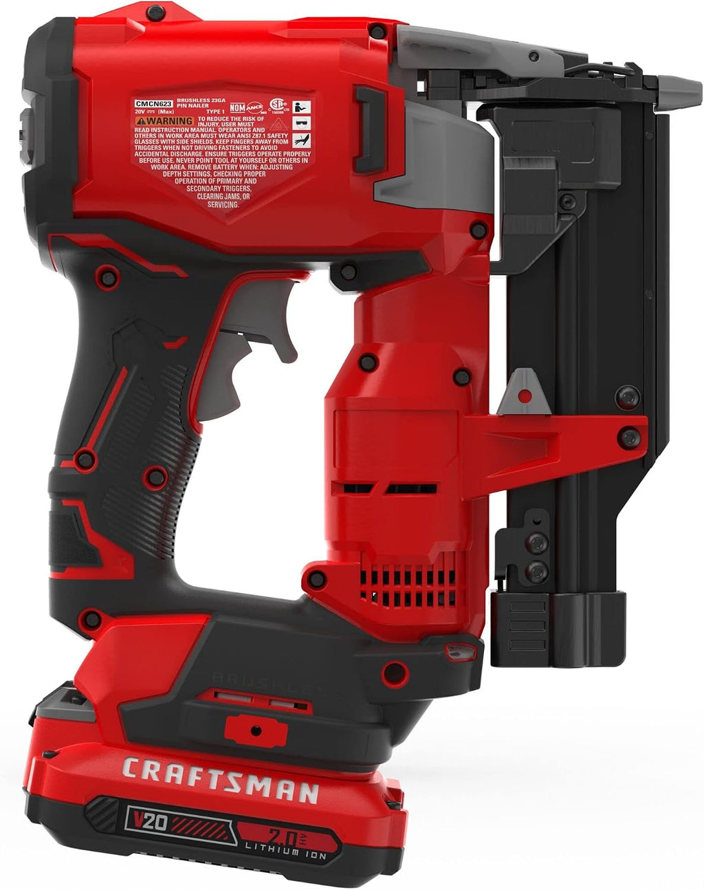 CRAFTSMAN V20 Pin Nailer Kit, 23 Gauge, Cordless, Battery and Charger Included (CMCN623C1)