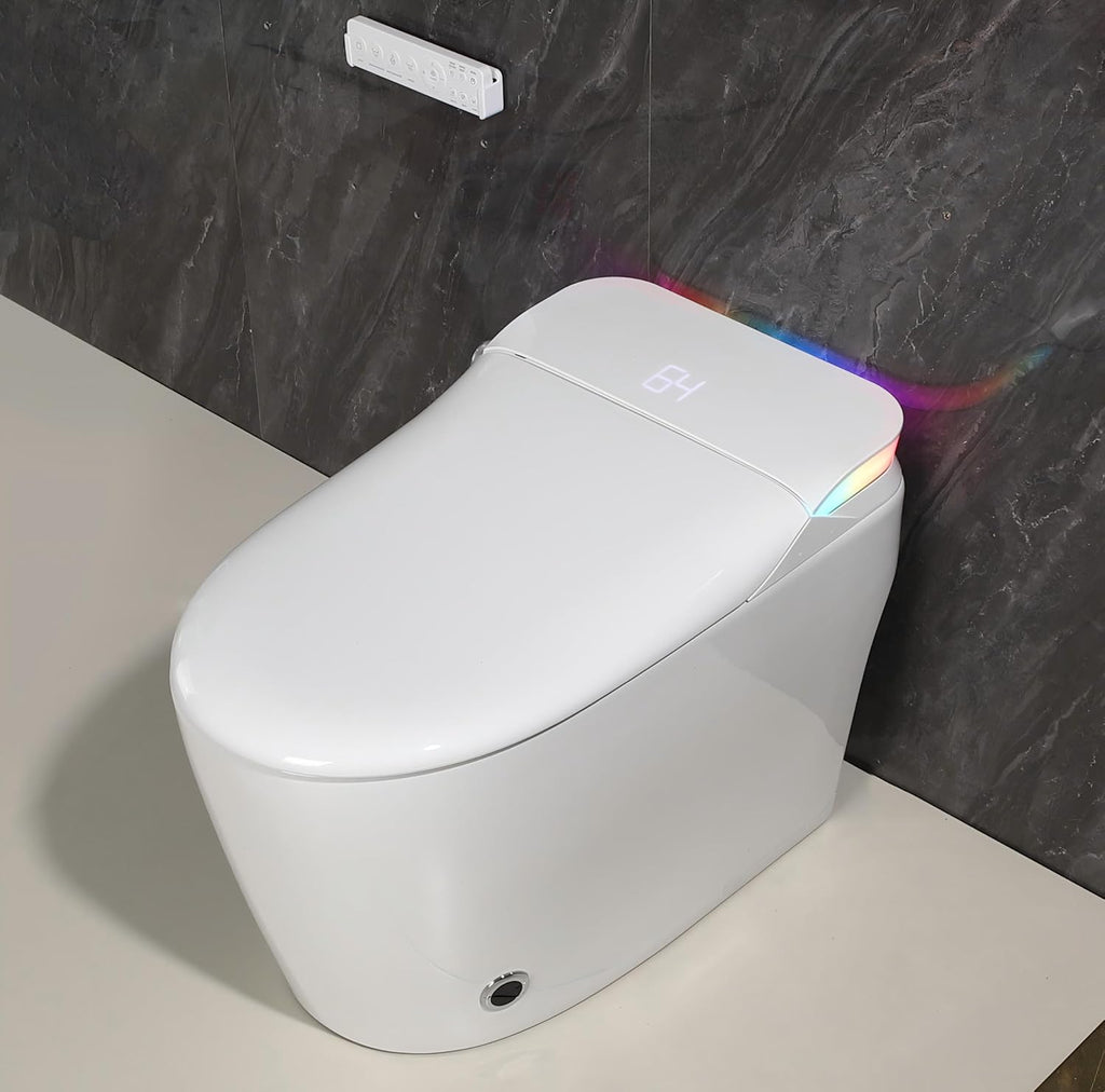 Smart Toilet with Bidet Built in, Tankless One Piece Toilets with Aromatherapy & Colorful Night Light, Bidet Toilet with Heated Seat, Soft Close, Dryer, Foot Sensor, Auto Lid&Seat