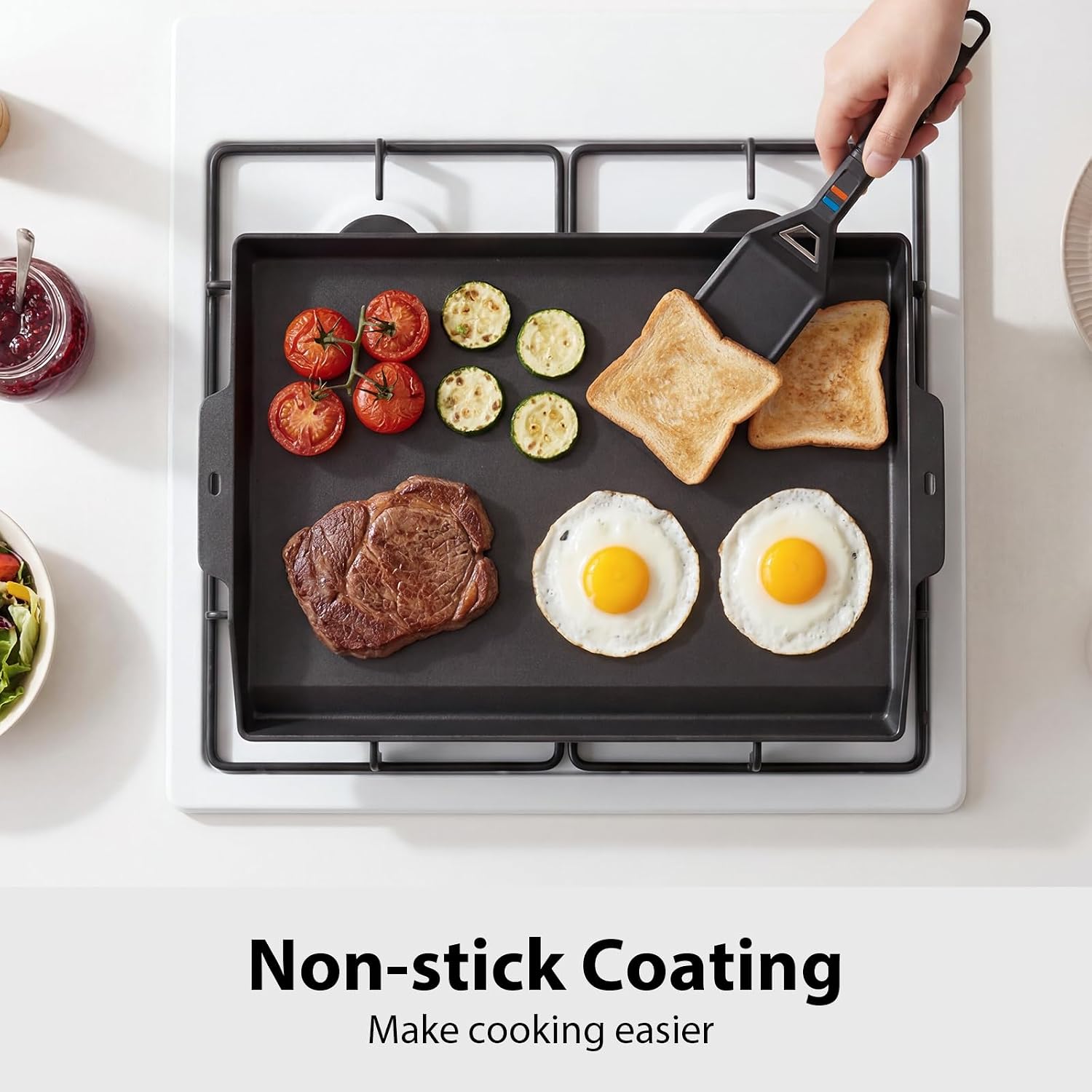 Utheer Griddle Kit, 25' x 16' Pre-Seasoned Cast Iron Flat Top Griddle with 5-Piece Scratch-Free Nonstick Safe Nylon Tools, Universal Grill Griddle for Gas Grill & Stove Top, BBQ, Camping and Cooking