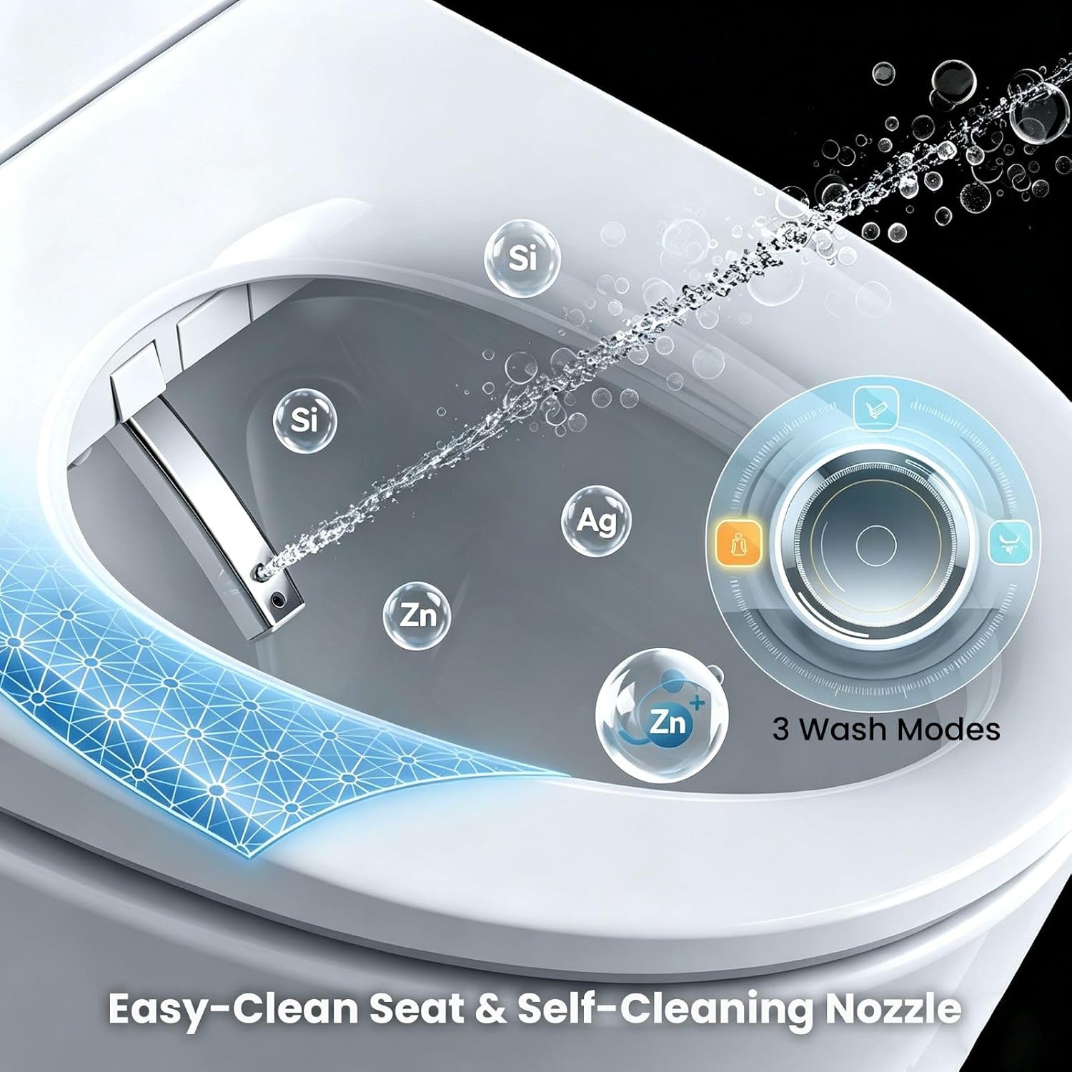 R&T Electric Bidet Seat for Small Round Toilet, Adjustable Warm Water, Air Dryer, Heated Seat, Night Light, Deodorization V305-2