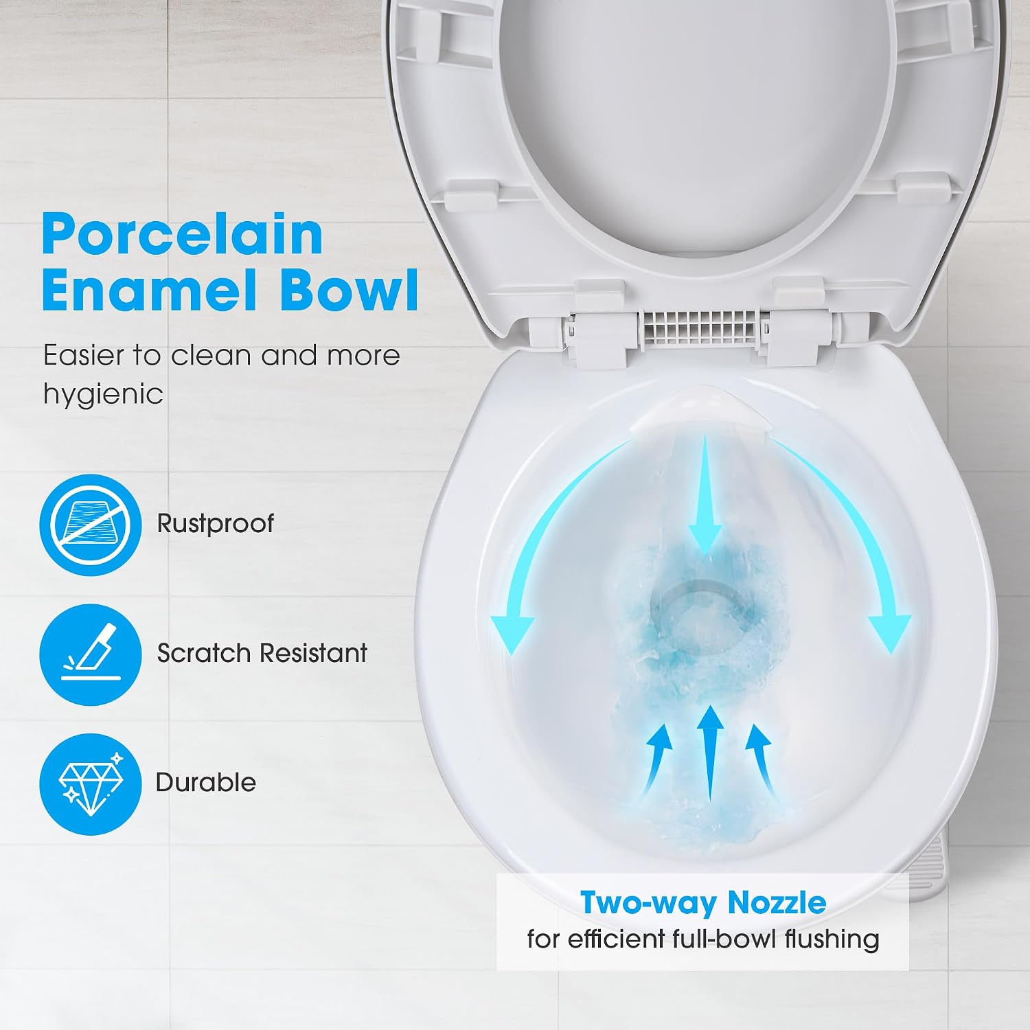 Yescom RV Toilet with Bidet Spray Porcelain Enamel Elongated Gravity Flush Foot Pedal Toilet for Motorhome Caravan Travel Tailer 20' Seating Height Portable Restroom Toilet Fits for Marine