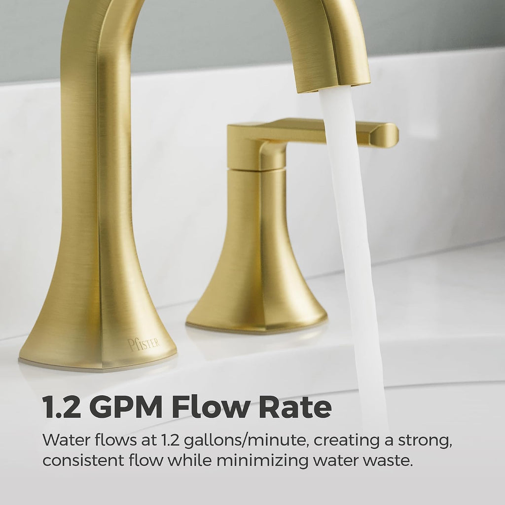 Pfister Vaneri 8 in Widespread Bathroom Sink Faucet 3 Hole 2 Handle Brushed Gold Vanity Faucet with Push & Seal Drain NSF Certified Water Efficient TiteSeal LF049VRIBG