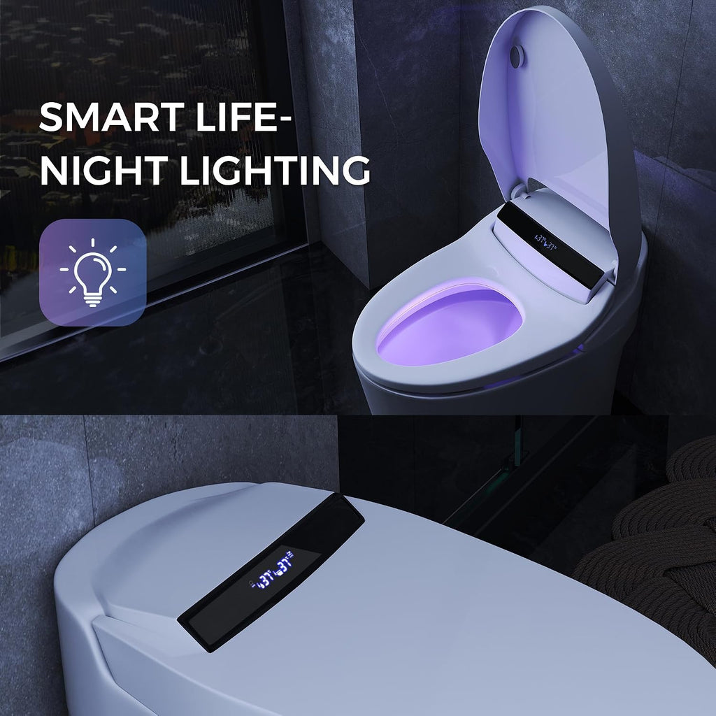 Smart Toilet with Built-in Heated Seat, One-Piece Bidet Toilet, Tankless Toilet with Foot Sensor Flushing and LED Display