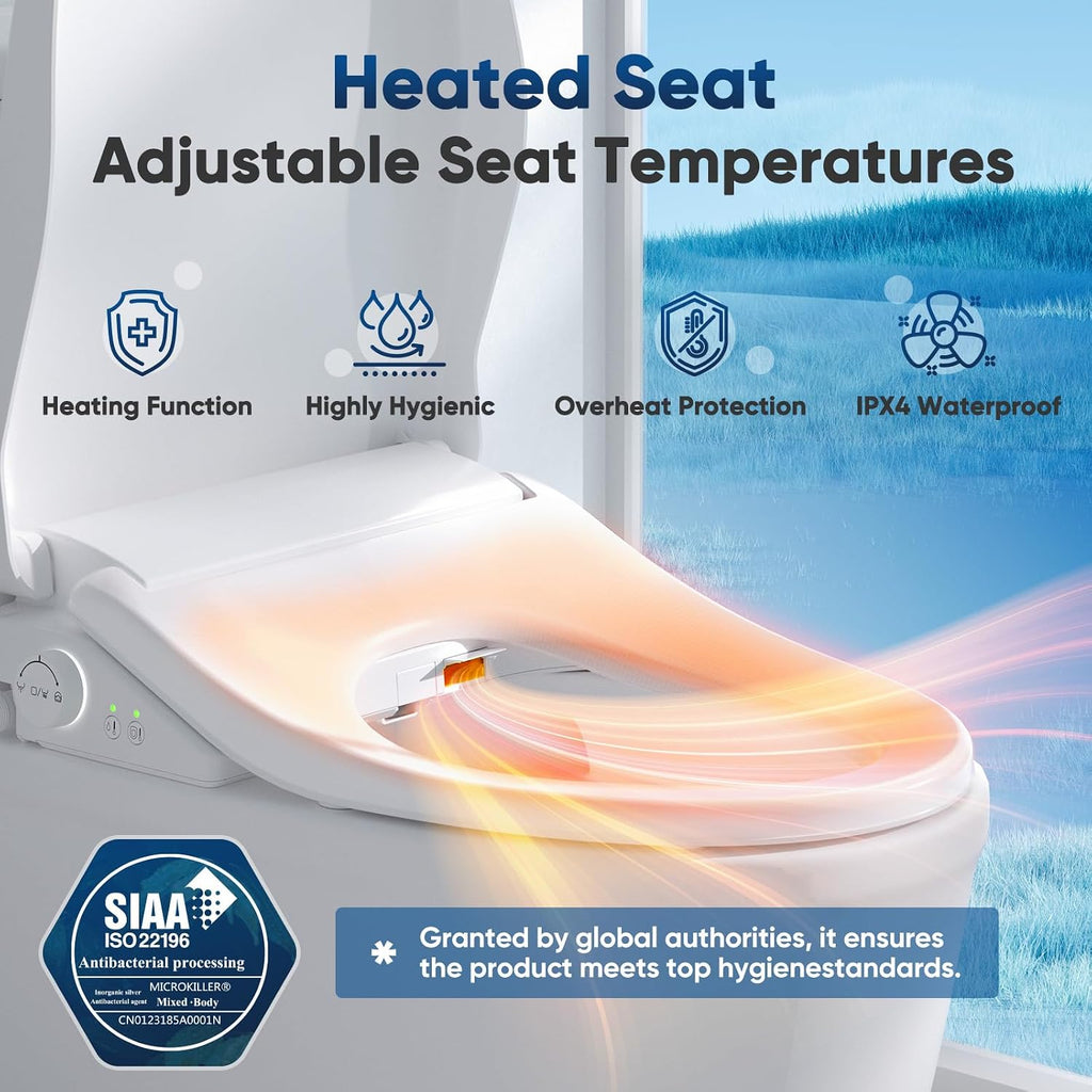 Bidet Toilet Seat Attachment for Olive Smart Toilet with Warm Water & Dryer, Feminine & Child Wash, Self-Clean Stainless Steel Nozzle, Adjustable Water Pressure, Slow Close Lid