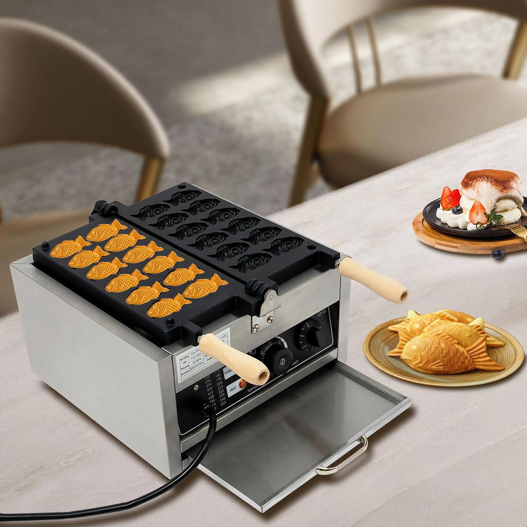 12PCS Fish Shaped Waffle Maker, Electric Commercial Stainless Steel Nonstick Waffle Baker Machine Popular Snack Equipment New Belgium Waffle Baker Maker (Fish Shaped)