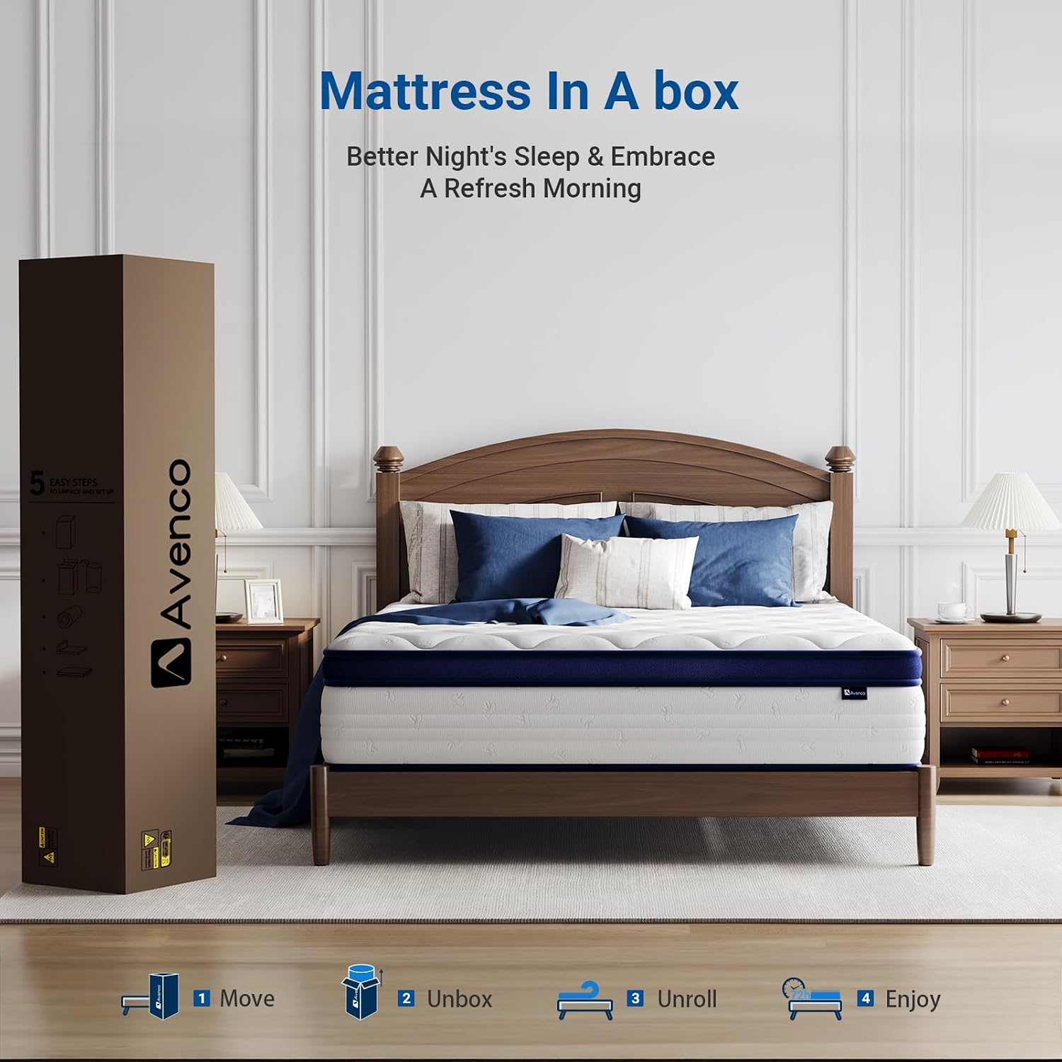 Avenco Queen Mattress, 10 inch Queen Size Mattress with Smarts™ Coil Individual Pocket Spring for Silent Sleep and Strong Edge Support, Mattresses in a Box CertiPUR-US Certified