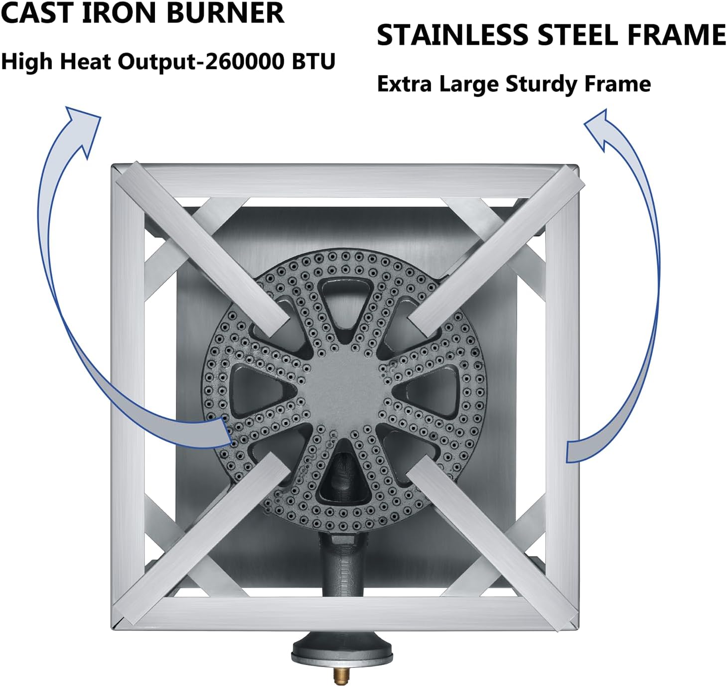 COOKAMP Stainless Steel Burner Propane Burner, 260,000BTU High Pressure Outdoor Propane Cooker, Heavy Duty Gas Burners for Outdoor Cooking For Turkey Fry, Seafood Boil(Stainless Steel) SS1750
