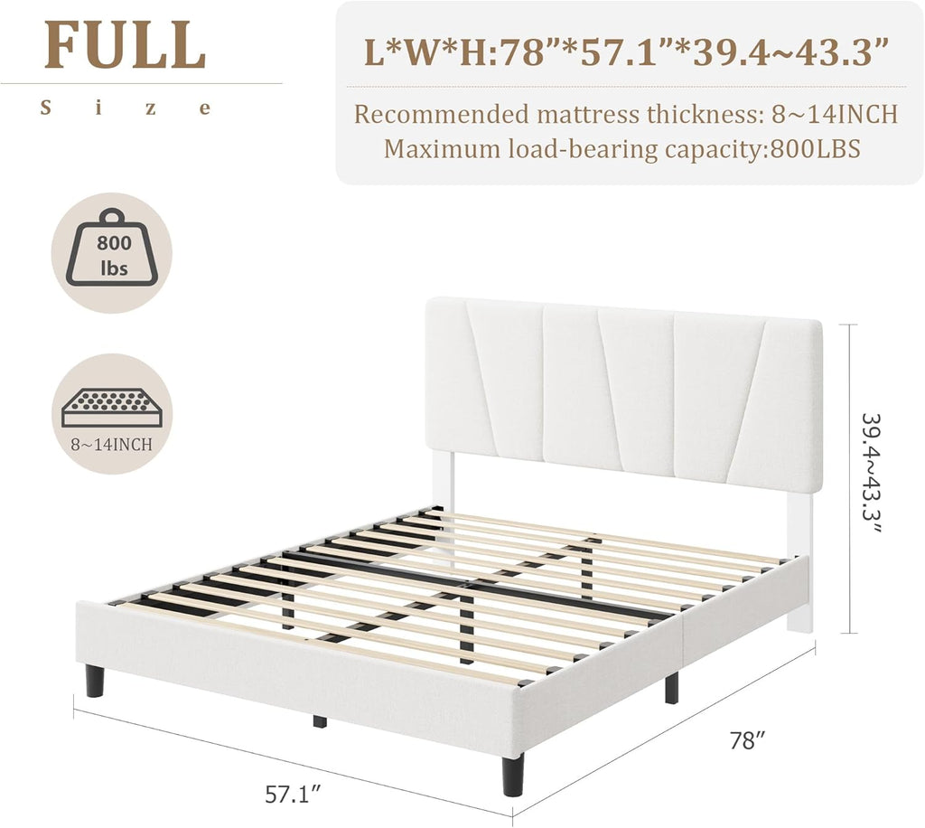 GarveeHome Full Size Bed Frame with Upholstered Headboard, Modern Fabric Platform Bed Frame with Wooden Slat Support, Adjustable Headboard, No Box Spring Needed, Noise-Free, for Bedroom