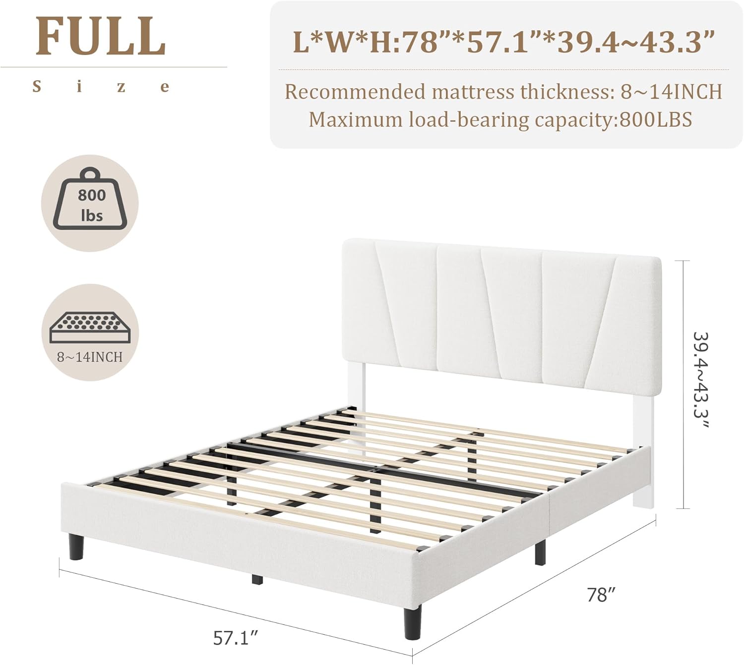 GarveeHome Full Size Bed Frame with Upholstered Headboard, Modern Fabric Platform Bed Frame with Wooden Slat Support, Adjustable Headboard, No Box Spring Needed, Noise-Free, for Bedroom