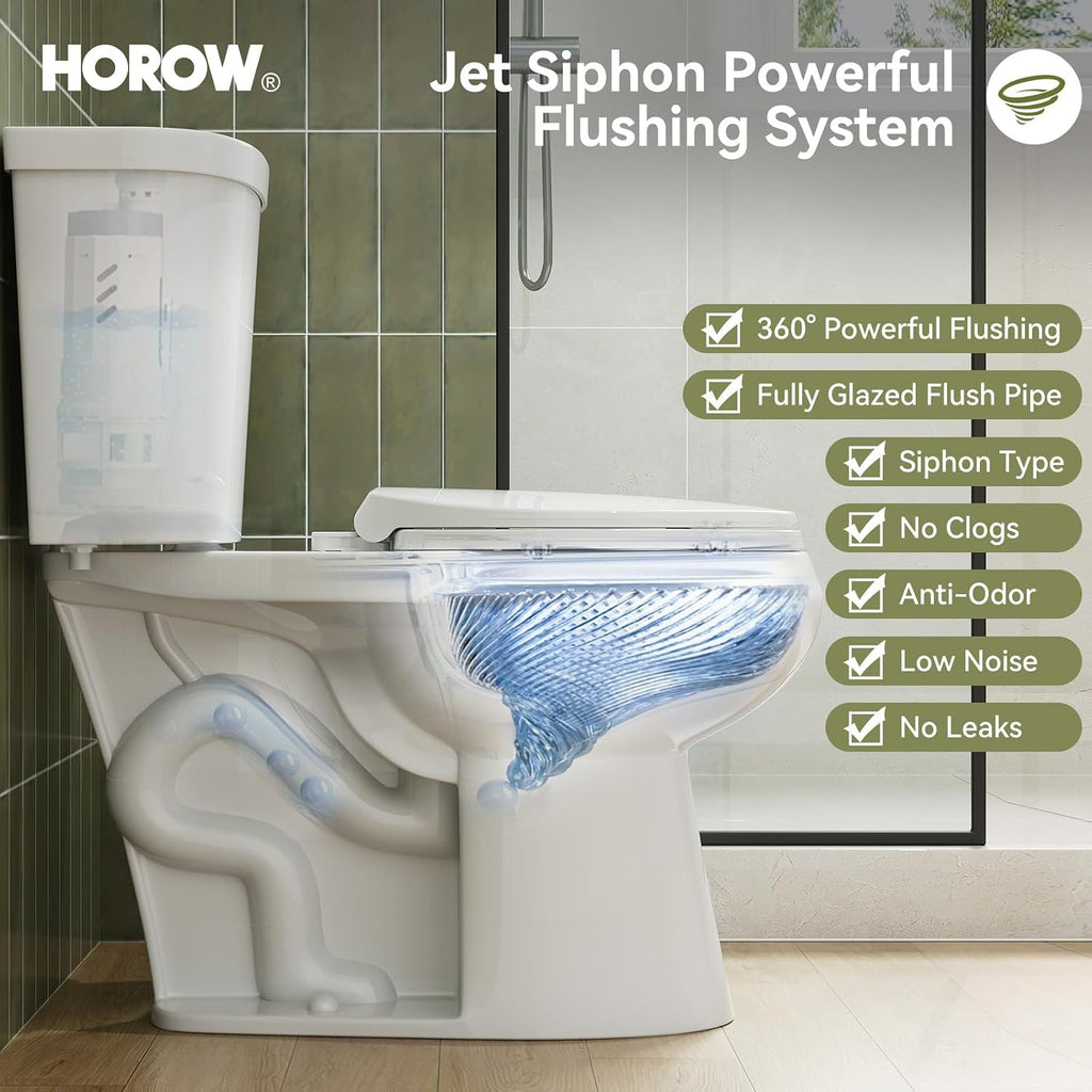 HOROW 17 Inch High Round Toilet with ADA Chair Height, Two Piece Toilet with 1.1/1.6 GPF Dual Flush, MAP 1000g, Extra Tall Bowl for Tall Person & Seniors, HR-R17D