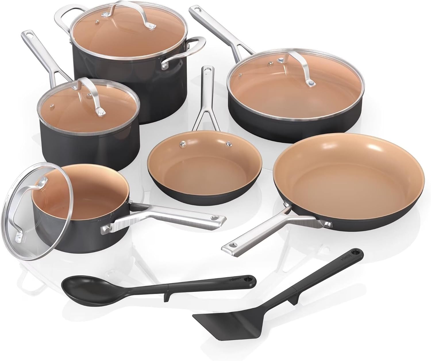 Extended Life 12-Piece Ceramic Cookware Set, Nonstick Pots and Pans, PFOA & PFAS Free, Oven Safe to 550°F, Induction Compatible