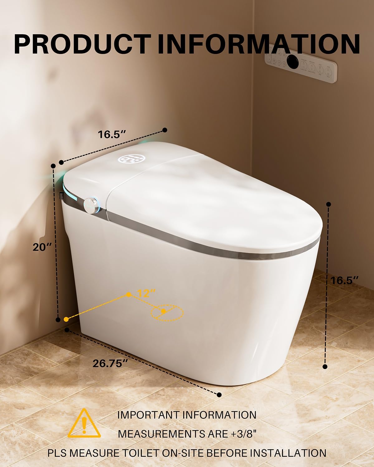 Winzo Smart Toilet with Bidet Built in,Heated Seat,Tankless Smart Toilet with Warm Water Sprayer & Dryer,Auto Soft Close,with Foot Sensor,LED Display, Gray
