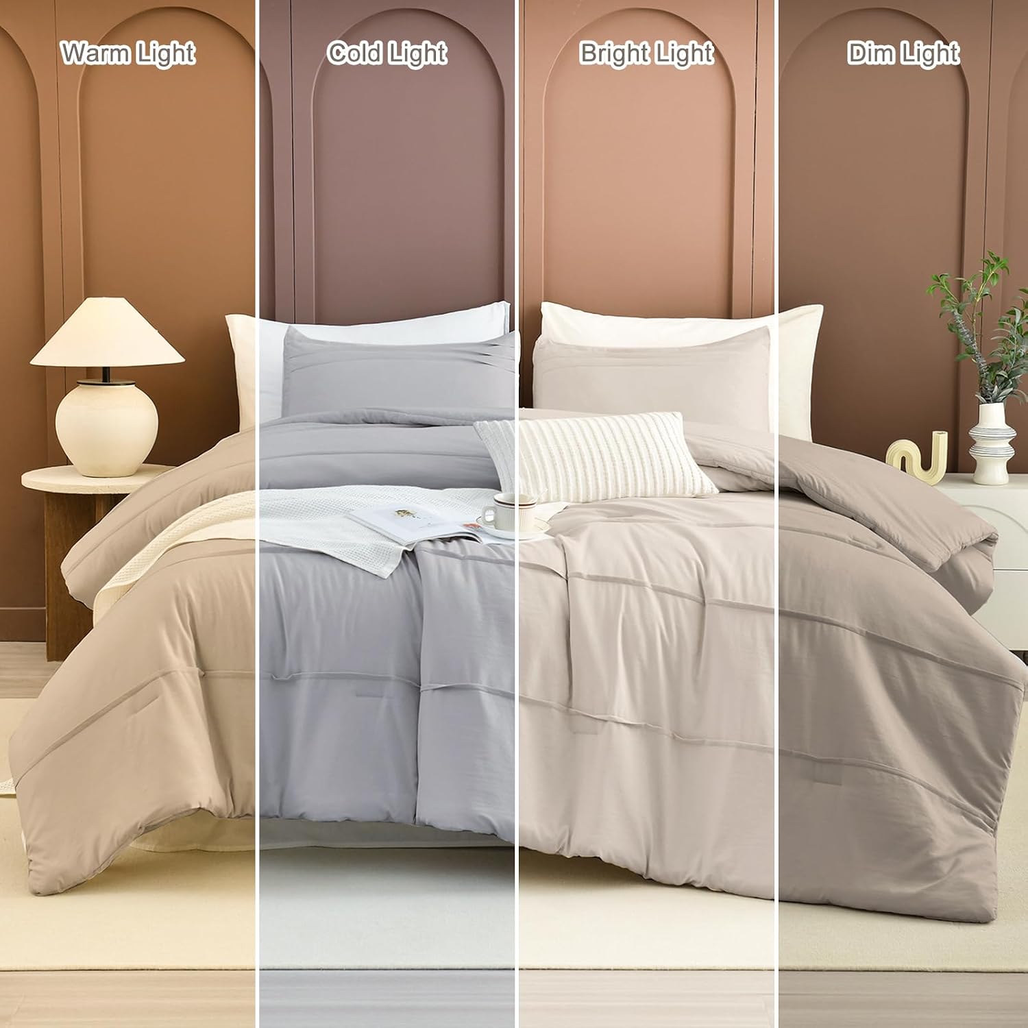 Masaca Oversized King Comforter 128x120,Linen Like Textured Pinch Pleated Bedding Comforter Set,3Pcs Extra Large King Size Solid Color Comforter Sets Vintage Farmhouse Bedding Set Ultra Soft