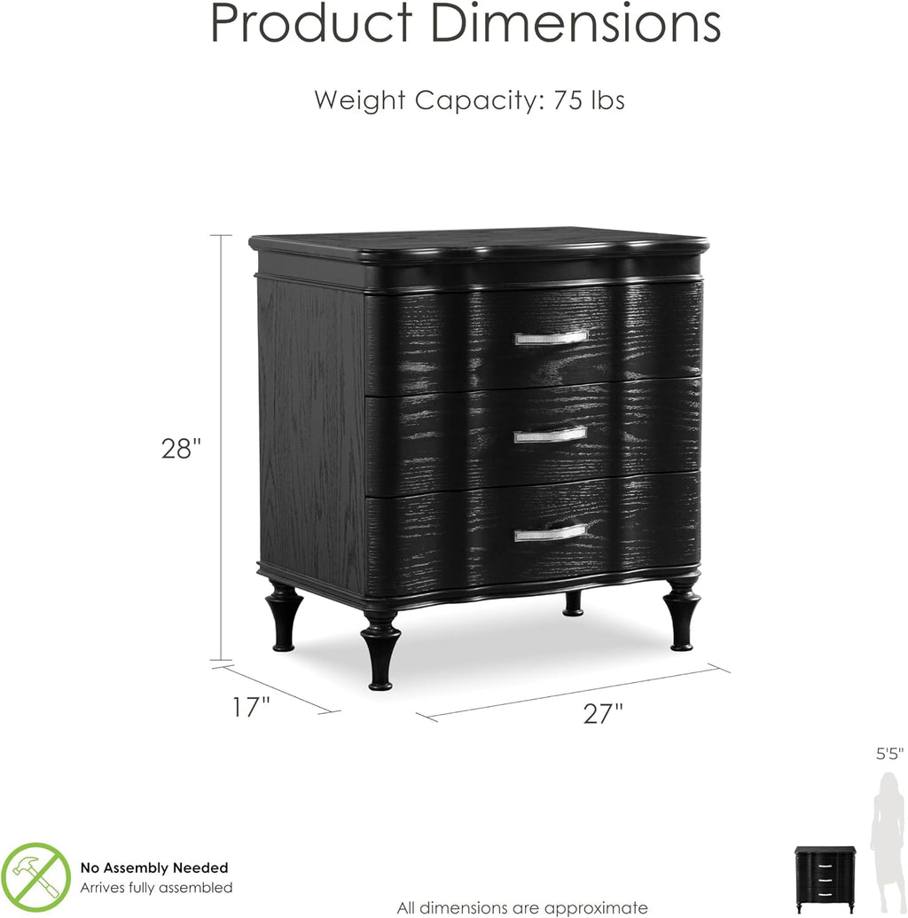 Furniture of America Seabliss Glam Solid Wood 2-Piece Bedroom Set with Padded Headboard Bed, Felt-Lined Top Drawer, Ball-Bearing Glides on Nightstand, Box Spring Needed, Queen, Black