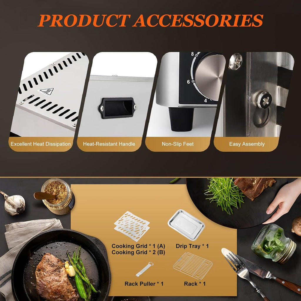Multi-Tasking Steak Grill, Steakhouse & Cast-Iron Griddle 2-in-1 Indoor Cooking Master, Large Cooking Area, Electric Ceramic PTC Heating,B-220V