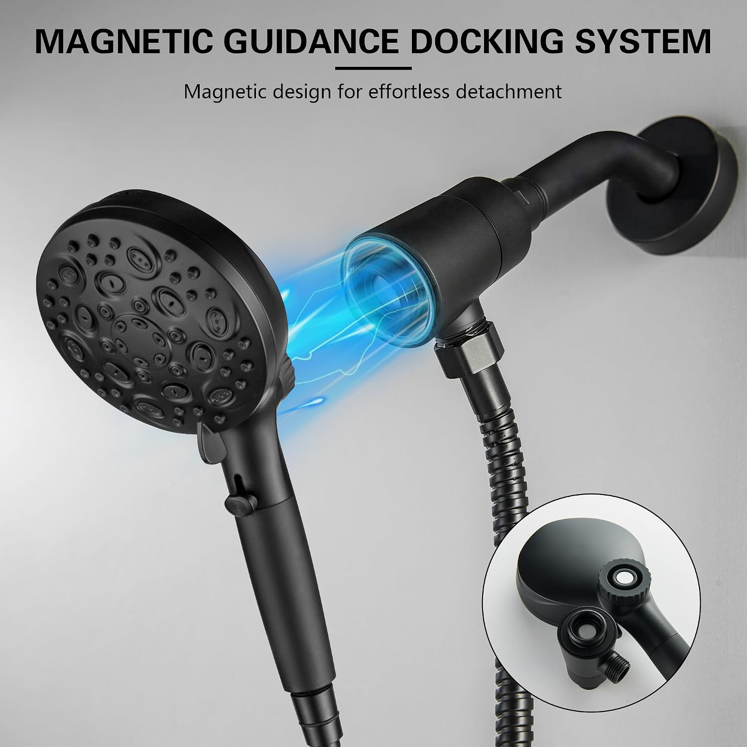 LIWEIKE Matte Black 3 Handle Tub Shower Faucet, 3 Knob Shower Tub Faucet Set with with 10 Setting with Magnetic Handheld Head Three Handle Tub and Shower Faucet Set