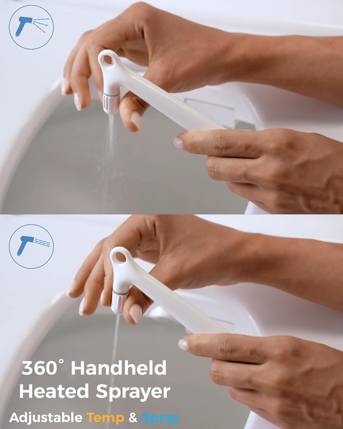 DC01 Pro iCleaningo Electric Bidet Toilet Seat, Side Panel Control, Instant Heating, Warm Water Wash, Heated Seat, Warm Air Dry, Auto Open & Close Lid, 360° Handheld Sprayer, Elongated, Remote