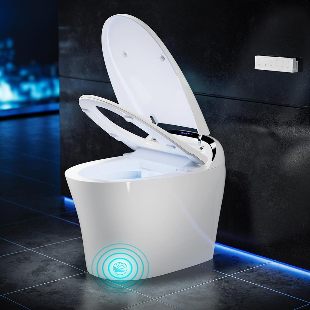 Giantex Smart Toilet, Bidet Toilet Seat Elongated with 1.28 GPF Dual Auto Flush, Adjustable Heated Seat, Dryer, Auto Open/Close Lid, Kick Sensor, Night Light, Remote/Side Knob Control, Tankless Toilet