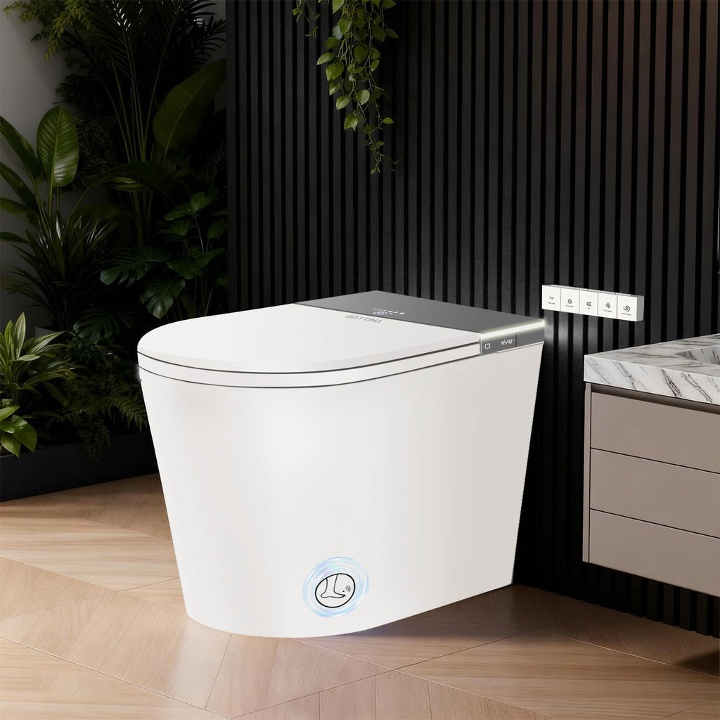 Smart Toilet, One Piece Toilet with Bidet Built in, Modern Tankless Toilet with Heated Toilet Seat, Bidet Warm Water, Dryer, Auto Toilet Flushing, Foot Sensor Operation