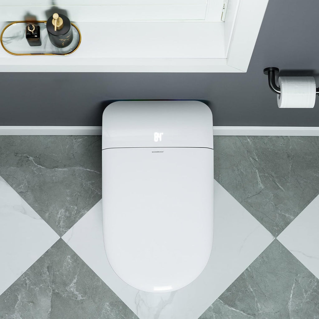 WOODBRIDGE ADA Height Smart Toilet – Auto Lid Open/Close, Foot Sensor, Zero Pressure System, Aromatherapy System, Self-Cleaning Nozzle, Multi-Function Washing & Warm Air Dry