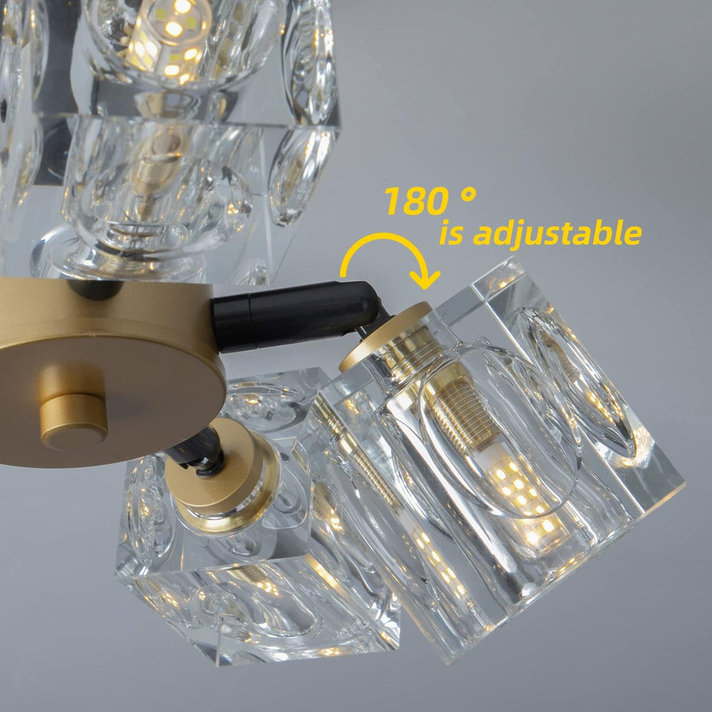 Semi Flush Mount Ceiling Light,13inch Modern Black and Gold Crystal Chandeliers,6-Lights Industrial Sputnik Chandeliers for Bedroom,Kitchen,Hallway,brthroom,entryway,Dining Room…