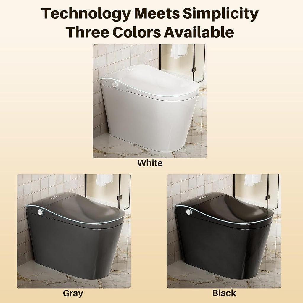 WinZo Smart toilet with bidet built in, Heated Seat,Female Cleaning, Warm Water & Dry Function, Modern Tankless Toilets, ADA Comfort Height Toilet, LED Display, Foot Sensor, 1.28GPF, 1000g MAP Flush