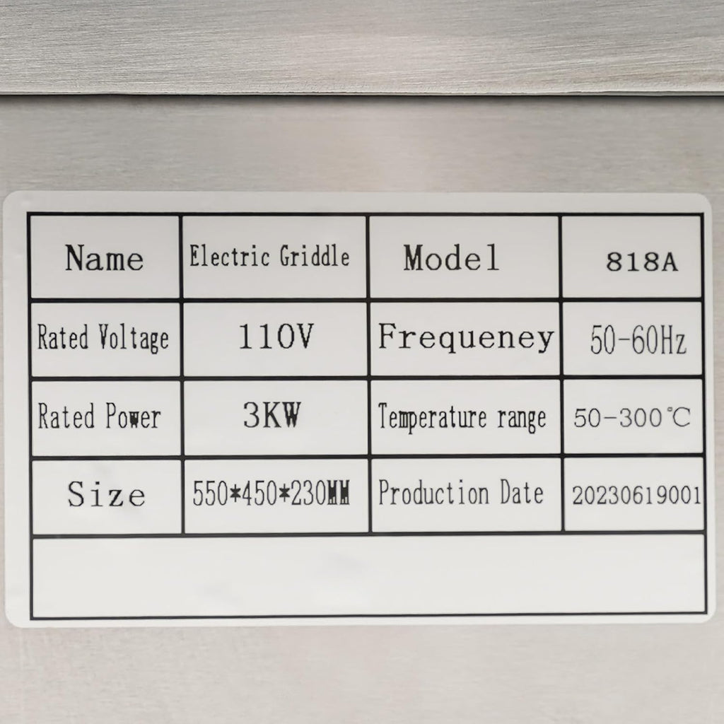 Commercial Griddle,110V 3000W Commercial Restaurant Electric Grill Griddle Cooktop Plate Combo Stainless Adjustable Thermostatic Control 50-300℃