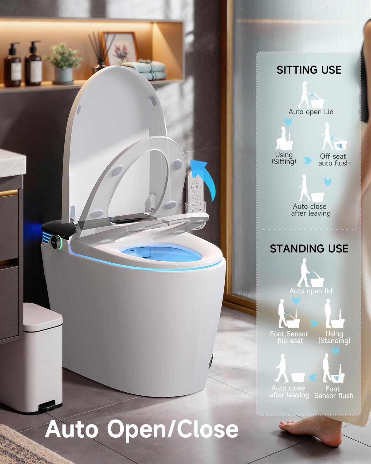 Smart Toilet with Bidet Built In, Elongated One Piece Bidet Toilet with Powerful Flush,Auto Open/Close,Foot Sensor,Heated Seat,Instant Warm Water&Dryer, 1.28 GPF