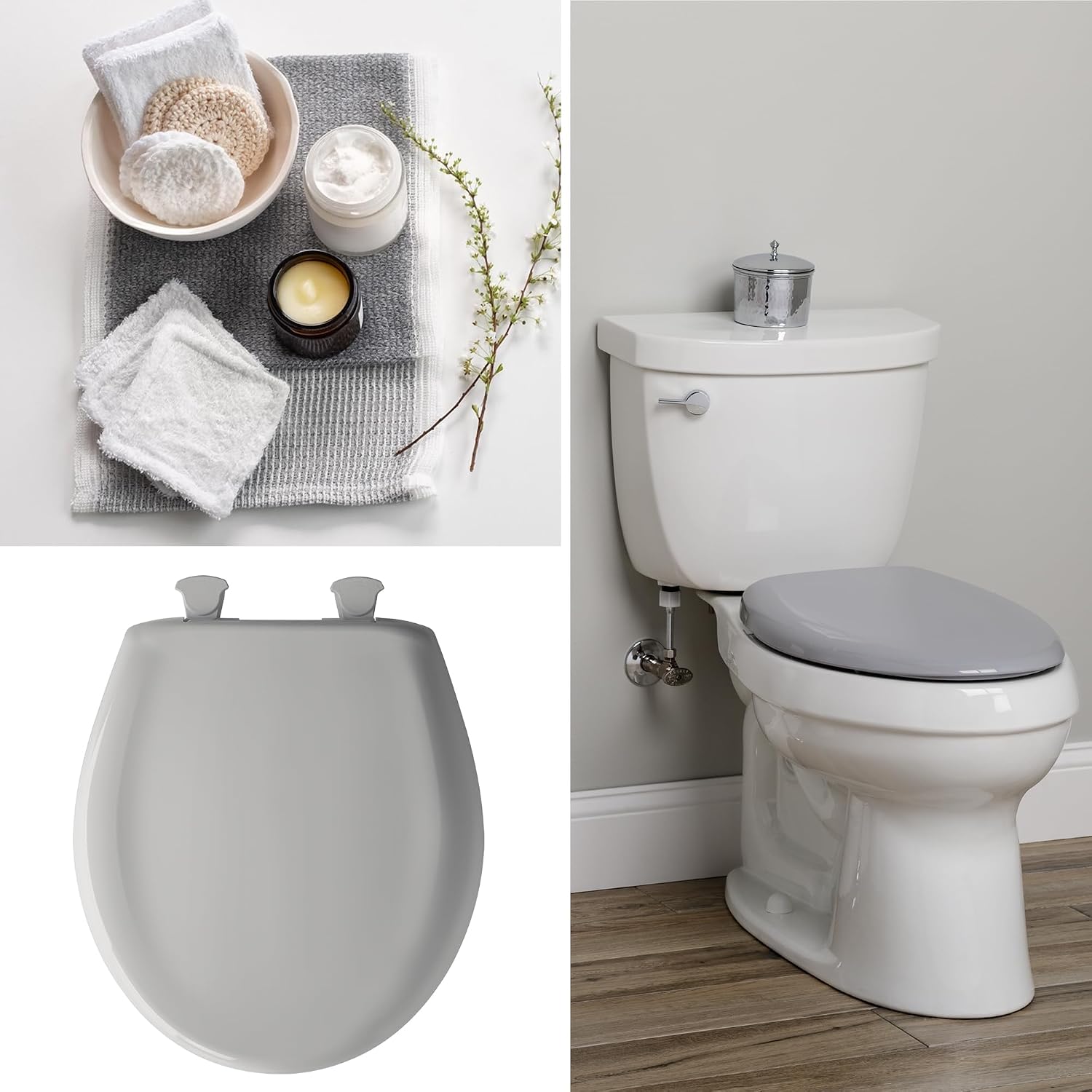 Bemis Classic Colors Slow Close Toilet Seat, Easy Clean Hinges and Durable Plastic Seat, Made in USA, Elongated, Silver
