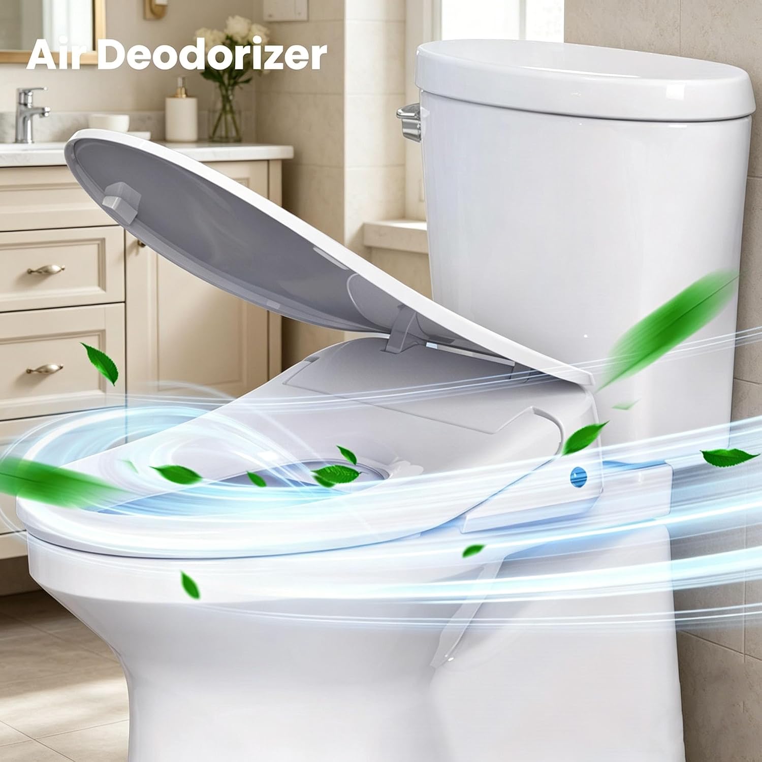 R&T Electric Bidet Seat for Small Round Toilet, Adjustable Warm Water, Air Dryer, Heated Seat, Night Light, Deodorization V305-2