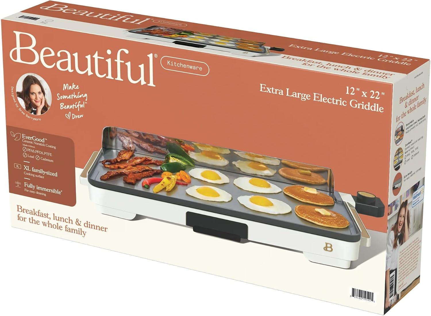 Extra Large Electric Griddle 12x22 Inch, 1500W Nonstick Countertop Griddle with Removable Backsplash and Adjustable Temperature Control for Family Breakfast & Indoor Cooking (White Icing)