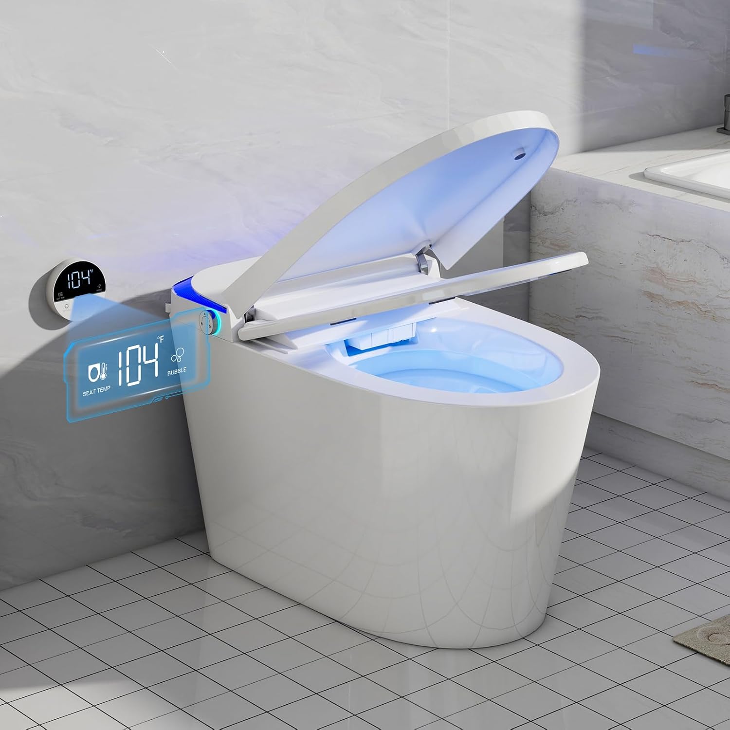Modern Smart Toilet with Foam Shield, No Bidet Build in, One Piece Tankless Toilet with Heated Seat, Auto Flush & Night Light, Auto Open/Close Lid