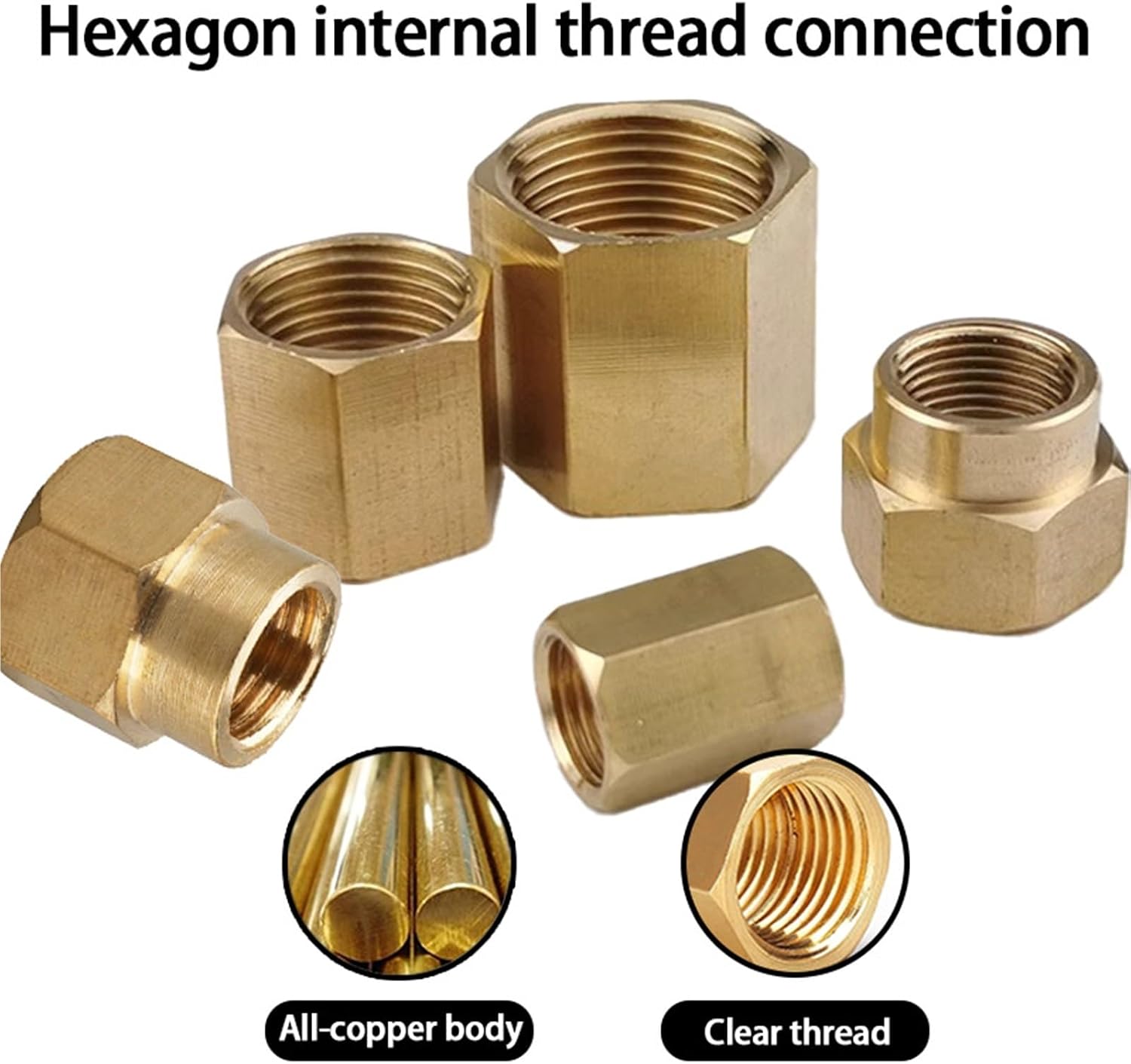 10/50Pcs Female Thread Brass Pipe Fittings Hex Nut Rod Connector 1/8 1/4 3/8 1/2 3/4 Inch Coupling For Water Fuel Gas(04-04,10 pcs)