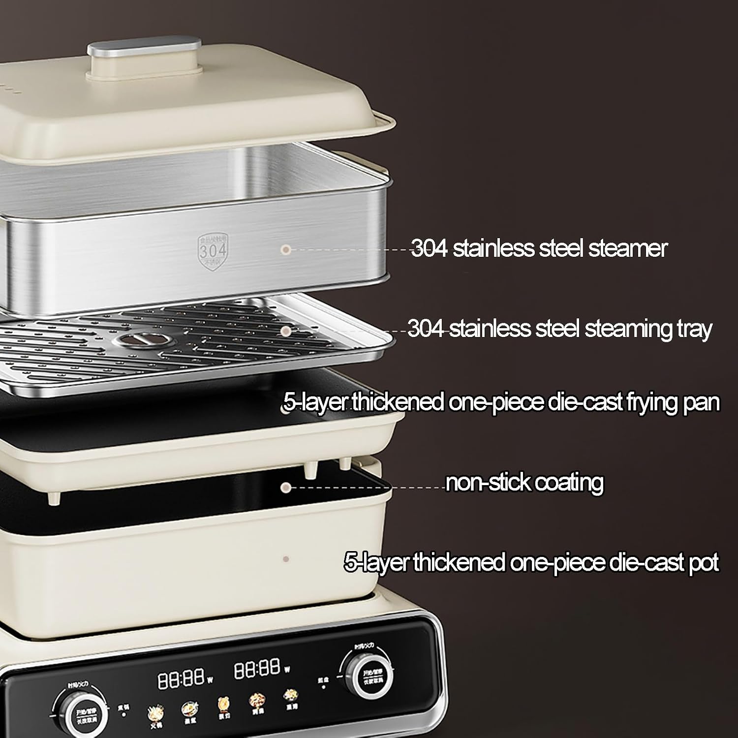 Multifunction Indoor Electric Pot, Electric Skillet, Grill, Griddle, Hot Pot, Double Pot with Independent Temperature Control, 2100 W Foldable Non-Stick Pot