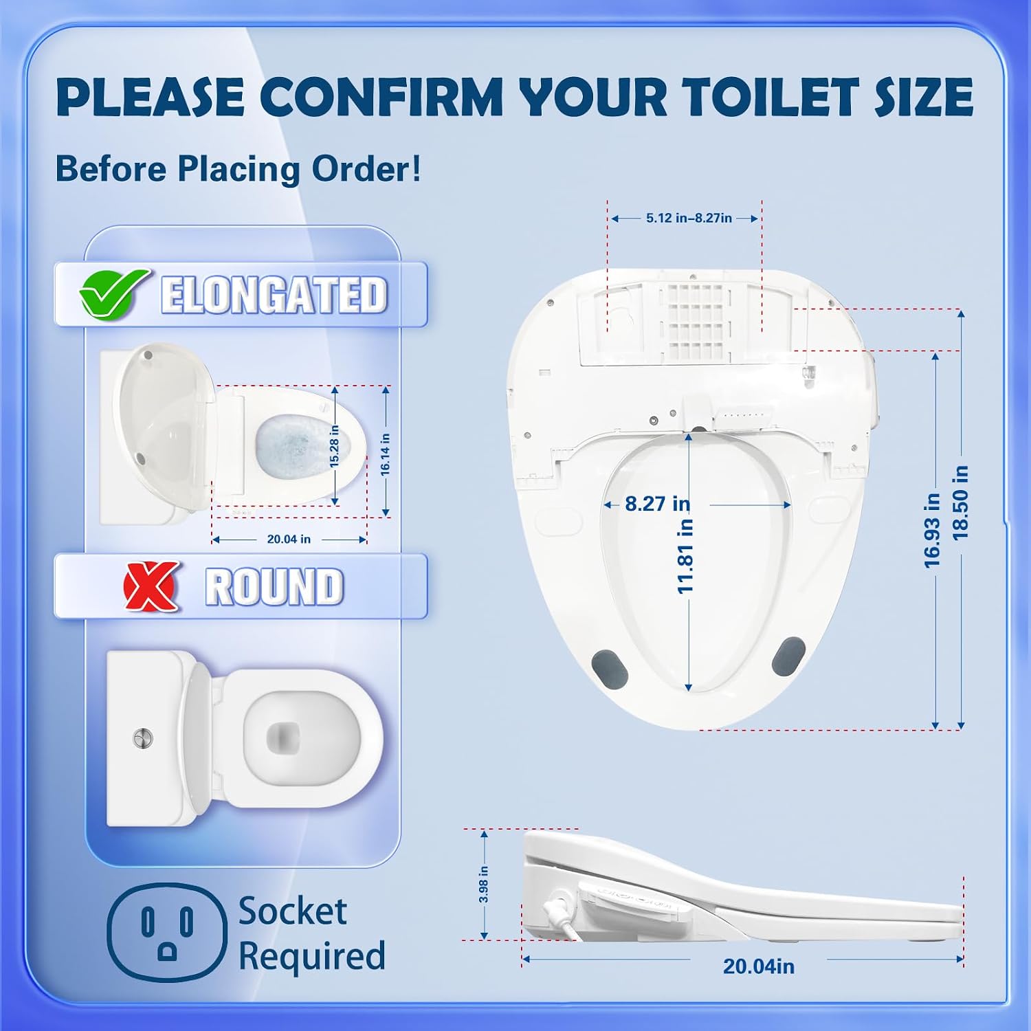 Smart Toilet Seat with Remote Control, Istinja Compatible, Instant Warm Water, 3D Heated Seat, Dual Nozzle Wash, Massage, Dryer, LED Light, Slow Close, Elongated